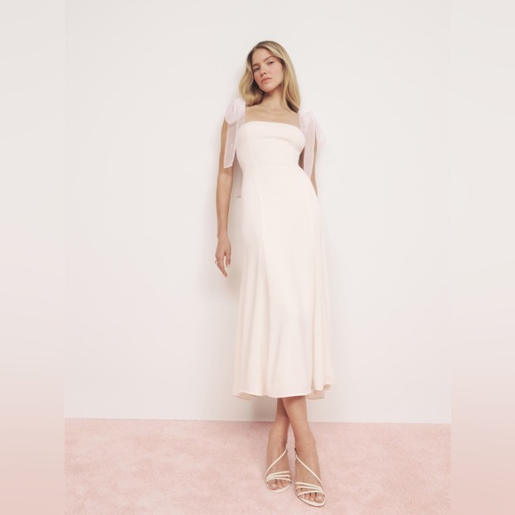 NEW Reformation Kairo Midi Dress Organza Straps Ivory Bridal | size 4 - Picture 5 of 16